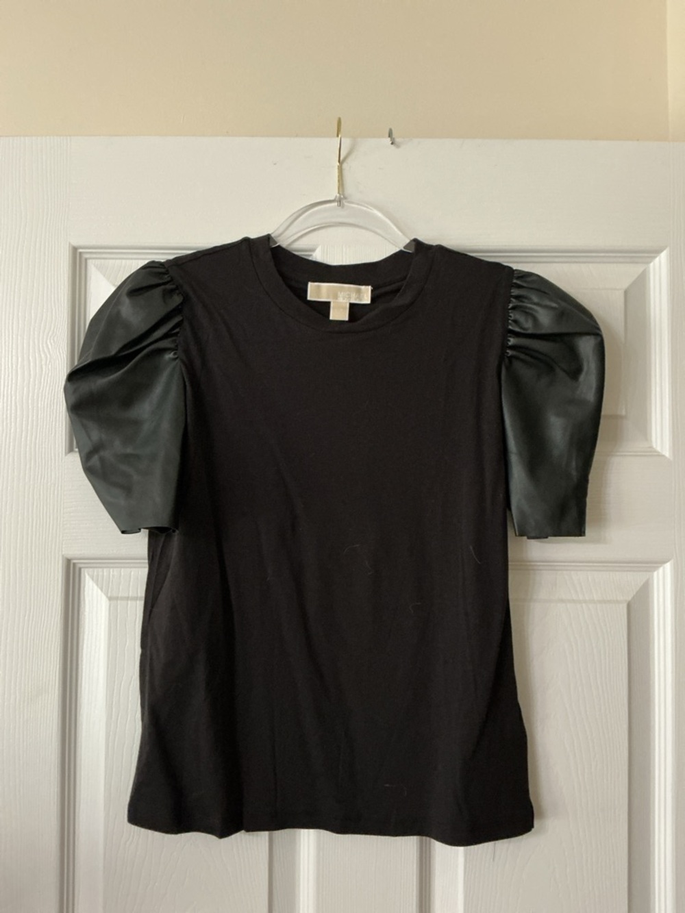 Michael Kors Black Top with faux Leather Sleeves